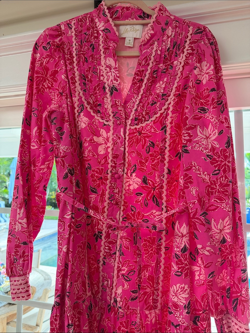 Lilly Pulitzer Hot Pink Floral Lace-Trim Caftan - Picture 2 of 4